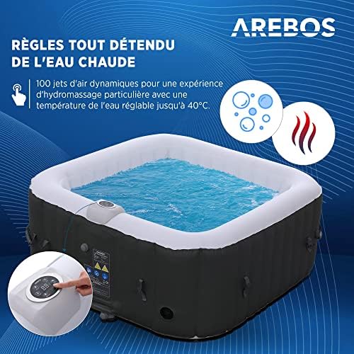 Spa gonflable Arebos 100 Jets de Massage | Pour Adultes | Intérieur et Extérieur | Massage Bien-être | 154x154cm | 4 Pla