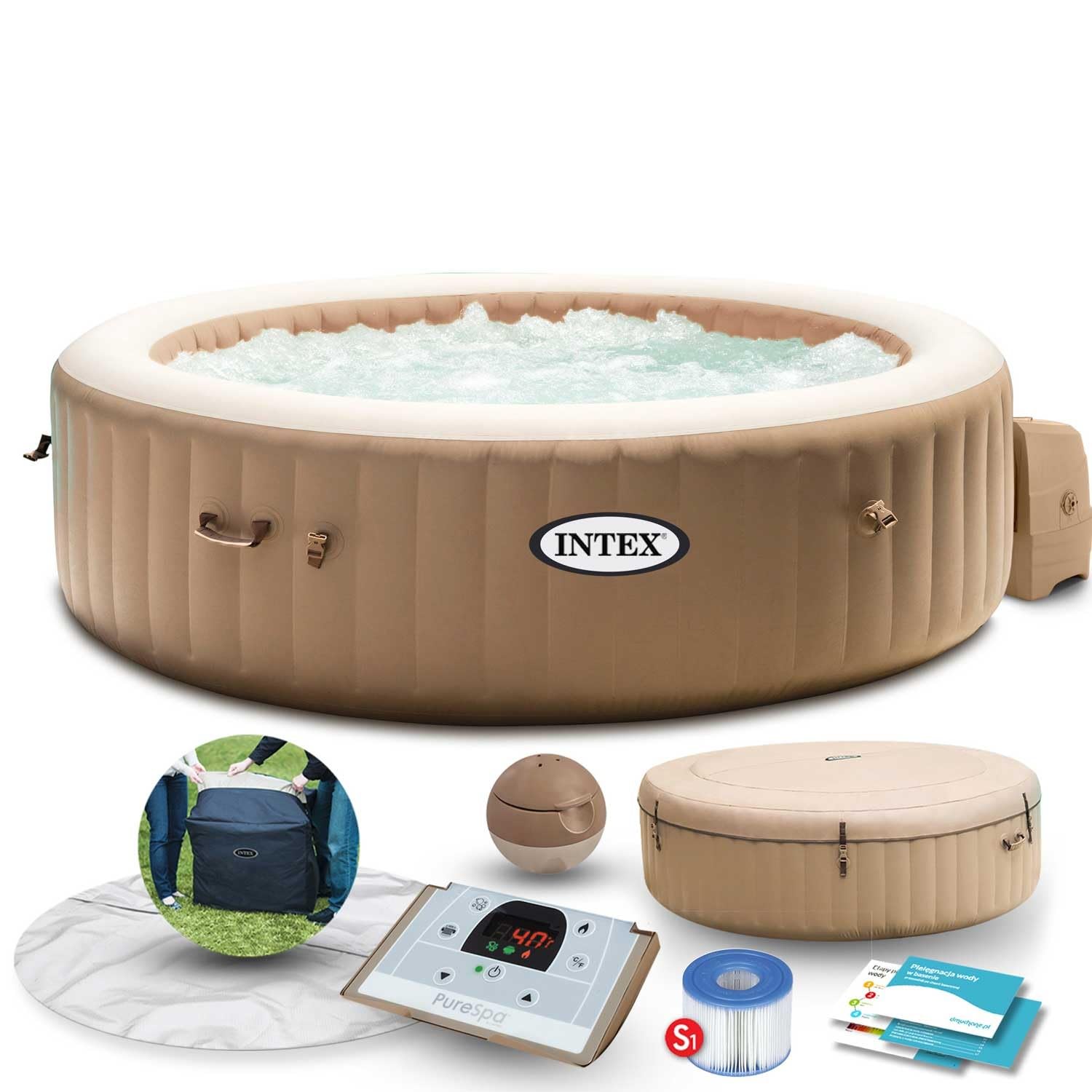 Intex Whirlpool Spa Bain à remous Bubble Massage Élégant et Relaxant Ø 216 x 71 cm Beige pour Familles Actives À la Mais