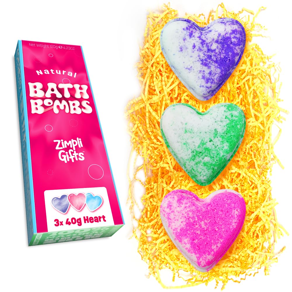 ZIMPLI - Lot de 3 bombes de bain Love Heart Value, cadeau idéal pour sa femme, petite amie ou épouse, bain moussant pour