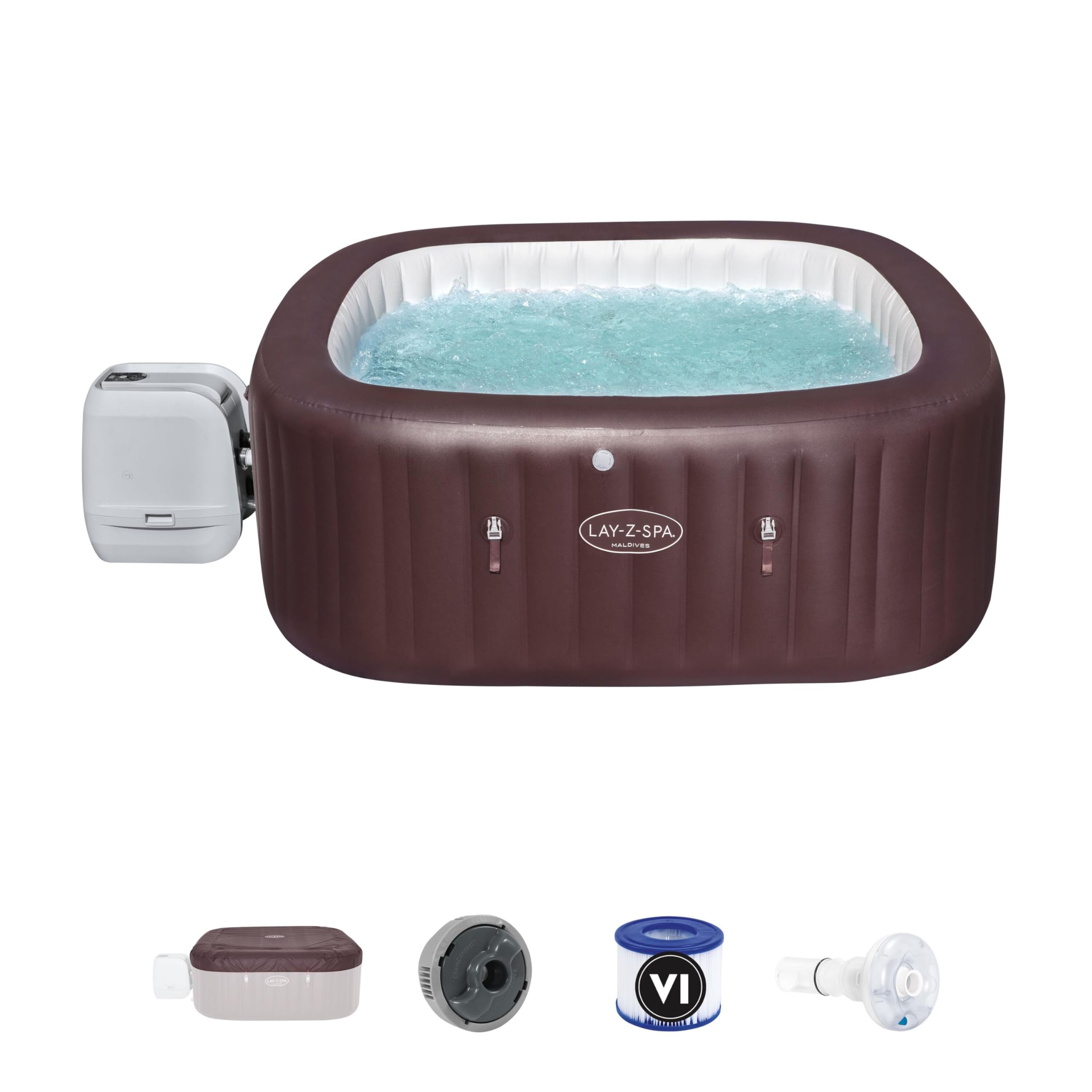 Bestway Lay-Z-Spa Brune, 5-7 Personnes - Spa Portable en Aluminium avec FiltrationAuto nettoyage et chauffer automatique